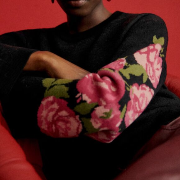 Sezane Sweaters - Sezane Isaura Jumper Jacquard Roses Anthracite Gray Background - Size L